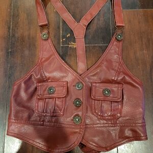 Faux leather button up vest with adjustable straps